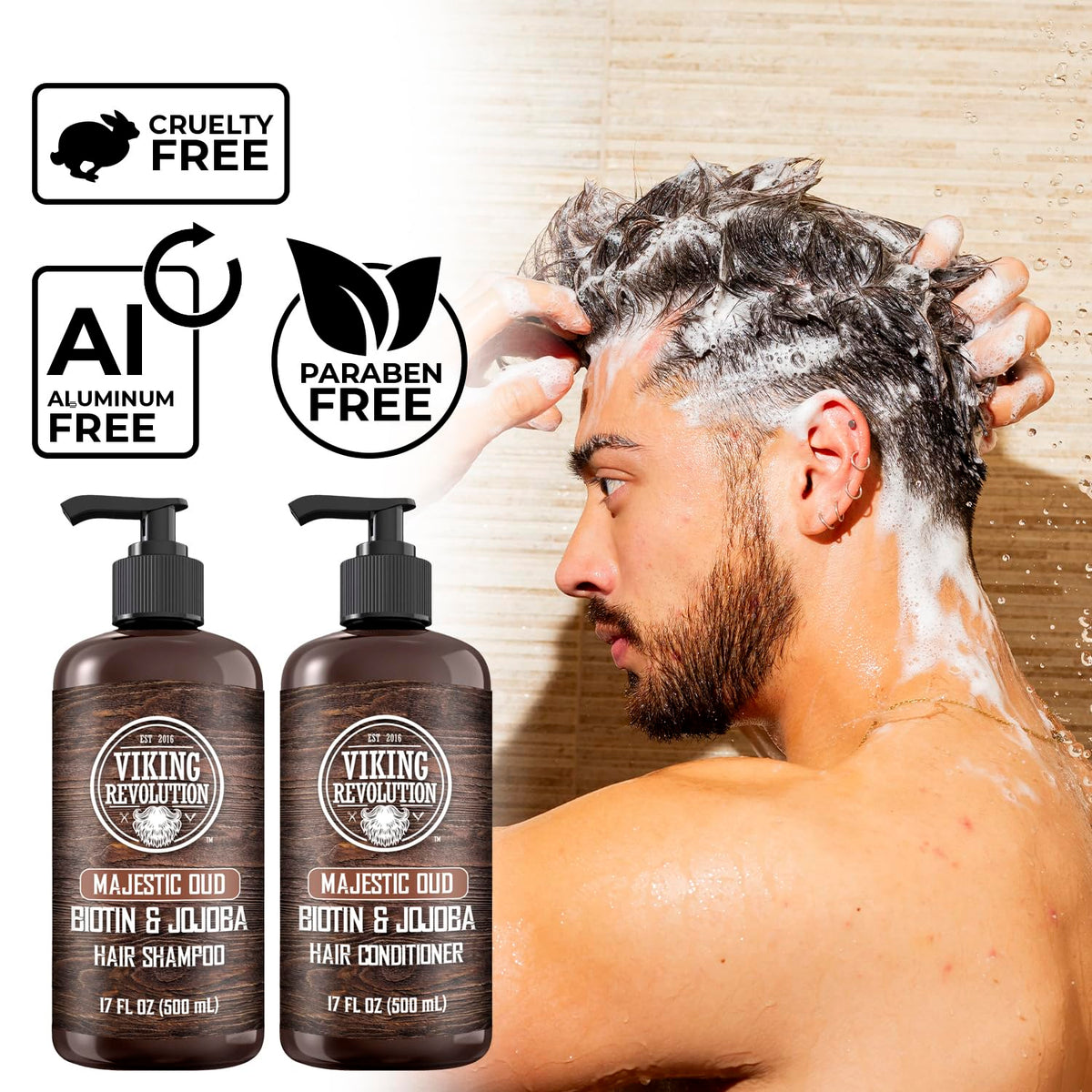 Viking Revolution in-shower use with hand applying product for convenience