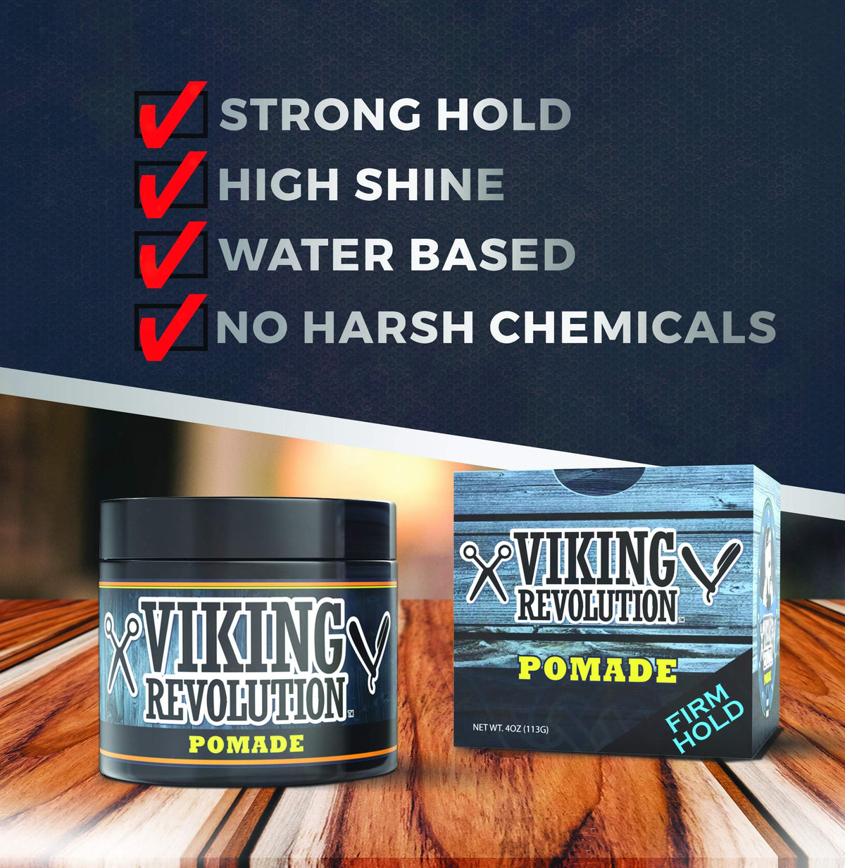 Viking Revolution pomade applied to hair during styling showing controlled, high-shine hold
