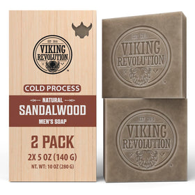 Viking Revolution front packaging showing sandalwood bar and benefits