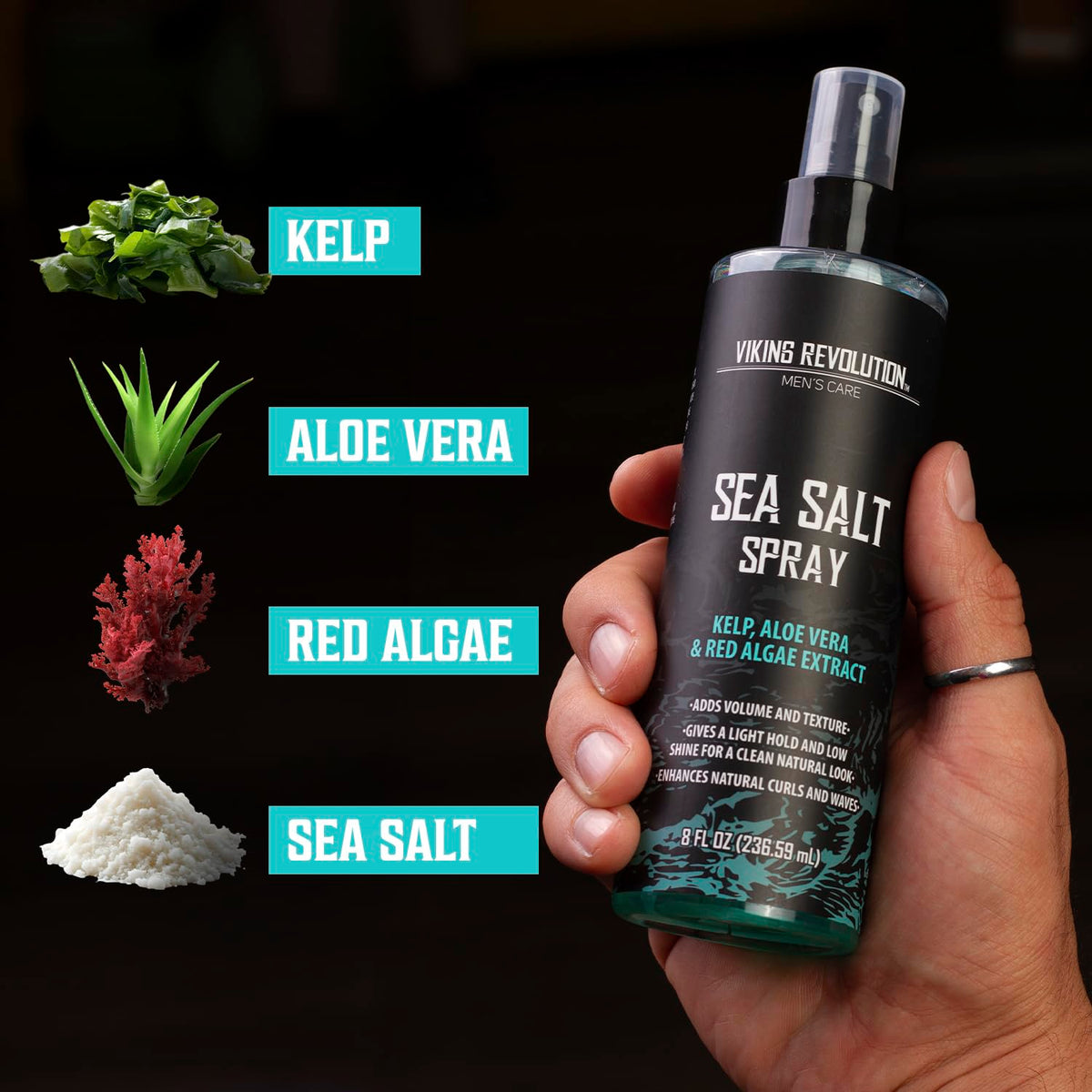 Viking Revolution sea salt spray in action creating beachy texture