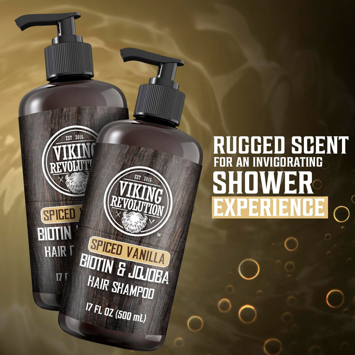 Viking Revolution in-shower use showing lather and refreshed scalp feeling