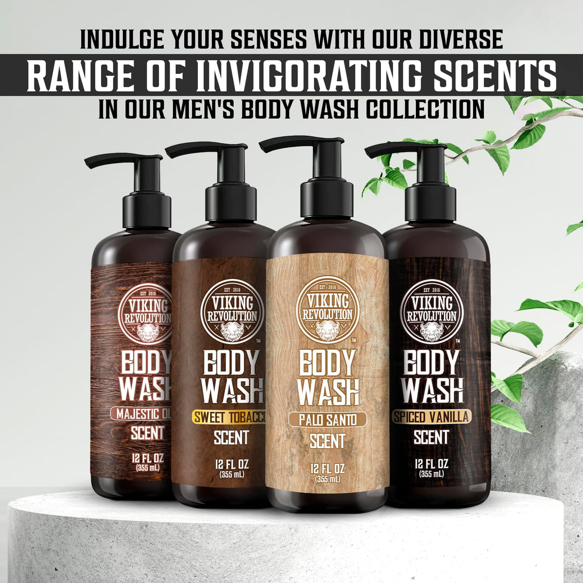 Viking Revolution next to common objects showing 12 fl oz size and travel-friendly benefit
