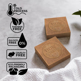 Viking Revolution soap lather in hand demonstrating rich foam for effective cleansing