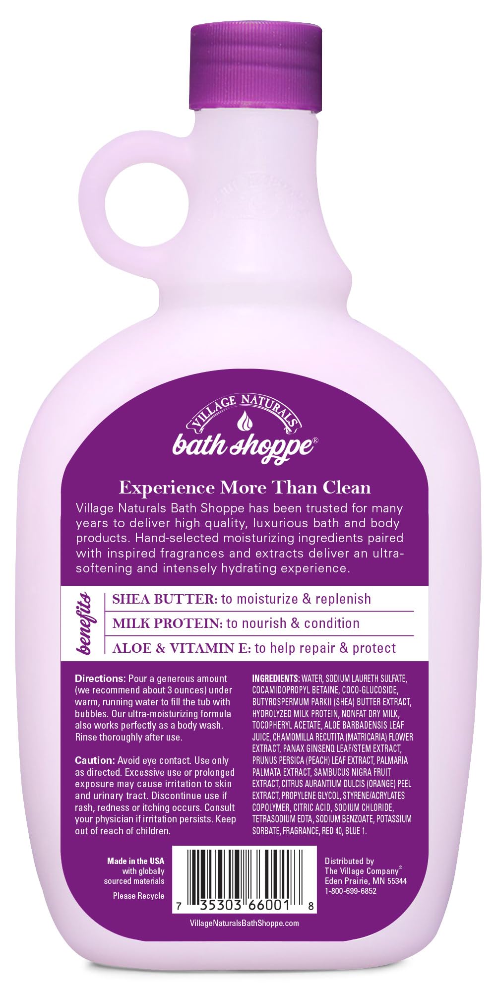 Village Naturals Bath Shoppe pouring milk bath texture showcasing creamy moisturizing formula