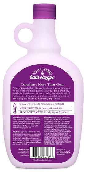 Village Naturals Bath Shoppe pouring milk bath texture showcasing creamy moisturizing formula