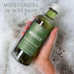 Village Naturals Therapy foamy texture and bubbles demonstrating moisturizing lather
