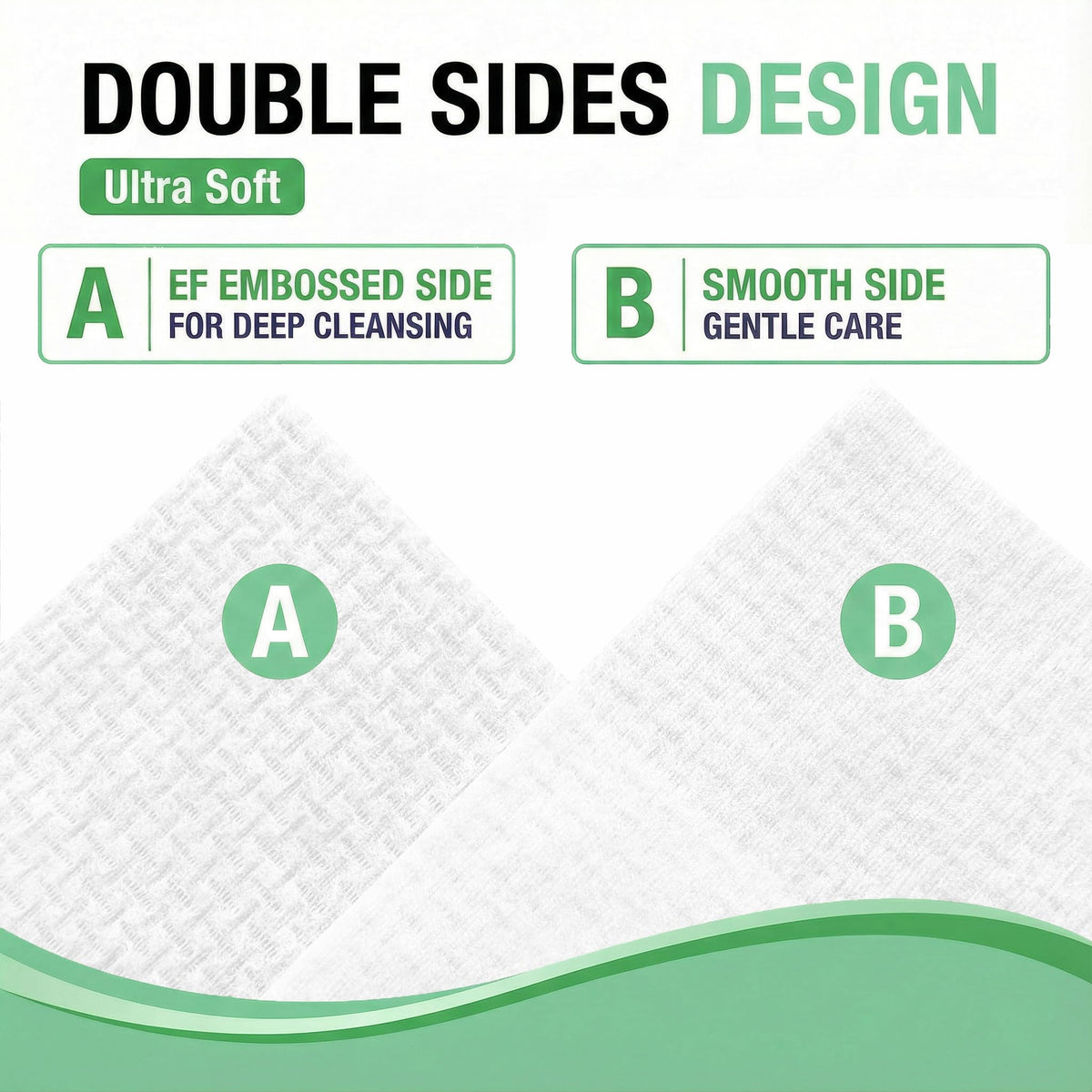 Vinda close-up of dual-sided rayon texture showing gentle embossed cleaning benefit