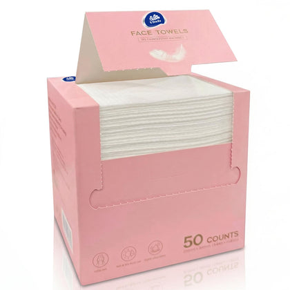 Vinda front packaging showing box of 50 disposable face towels for convenience