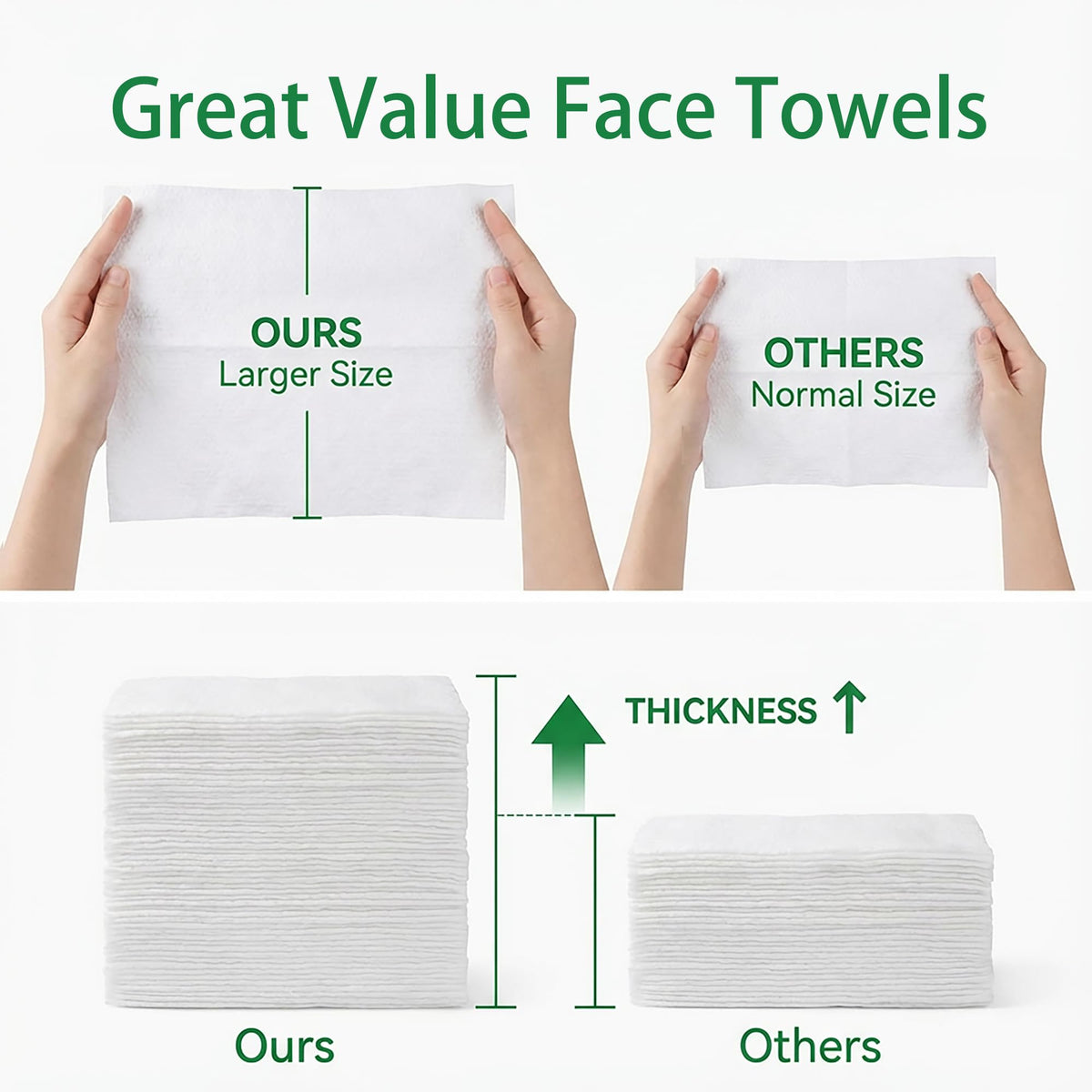 Vinda towel in hand demonstrating XL 10x12 size and absorbent strength