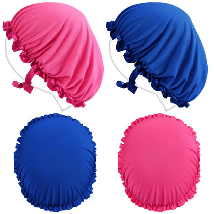 Vinsatin front view of pink and blue tanning bonnet and face cover set, convenient protection