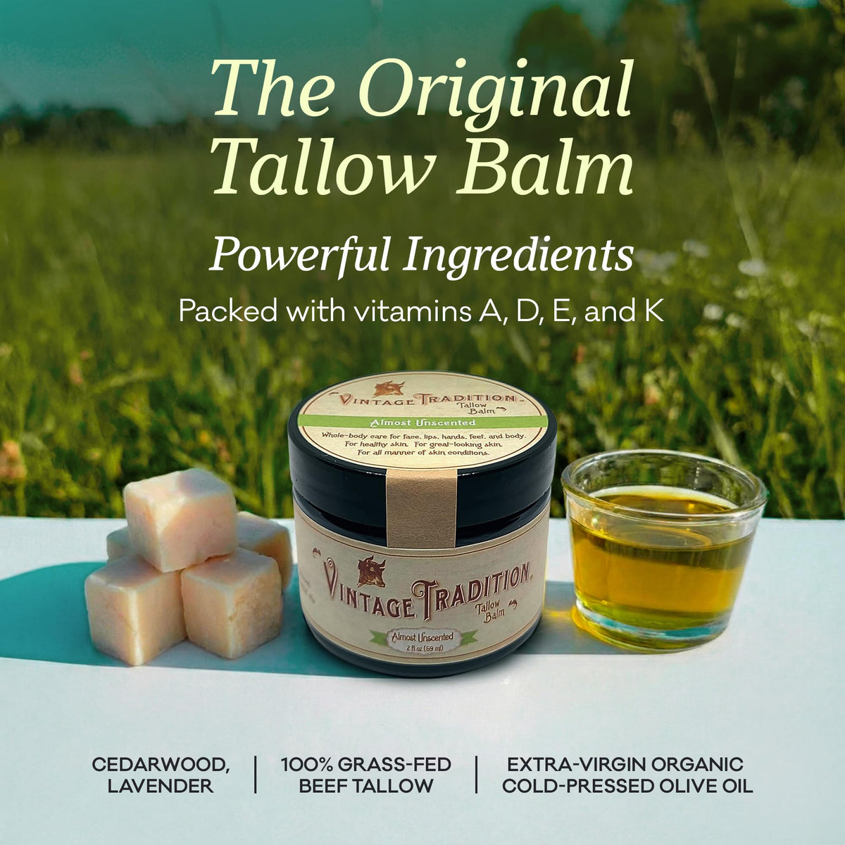 Vintage Tradition open jar close-up displaying smooth balm texture that melts into skin