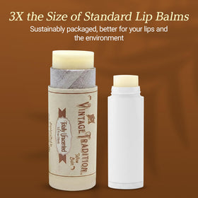 Vintage Tradition applying balm to lips to soothe and protect from dryness