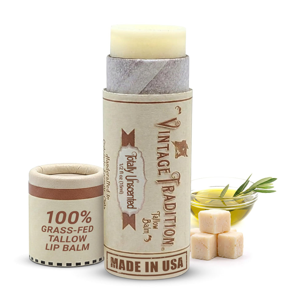 Vintage Tradition front tube packaging showing unscented balm for easy hydration