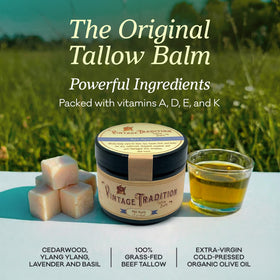 Vintage Tradition open tin with smooth tallow texture melting for quick absorption