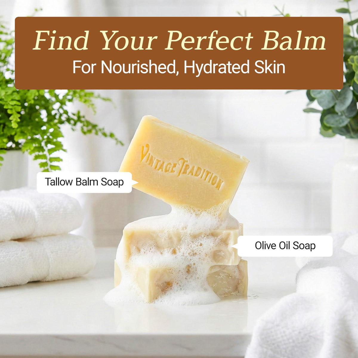 Vintage Tradition soap drying on a soap dish to prolong bar life and maintain firmness