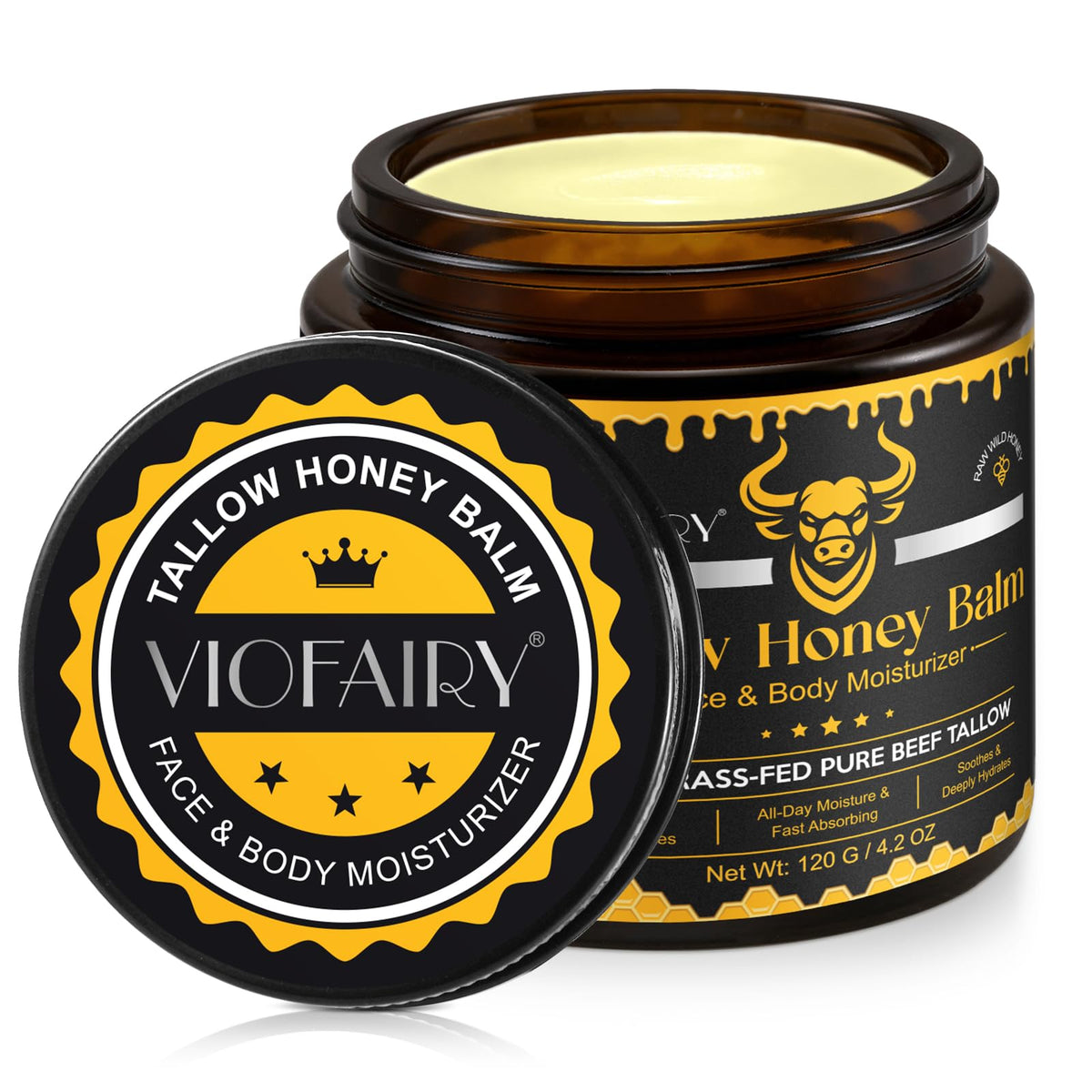 VIOFAIRY jar front view showing label and 4 oz size benefit