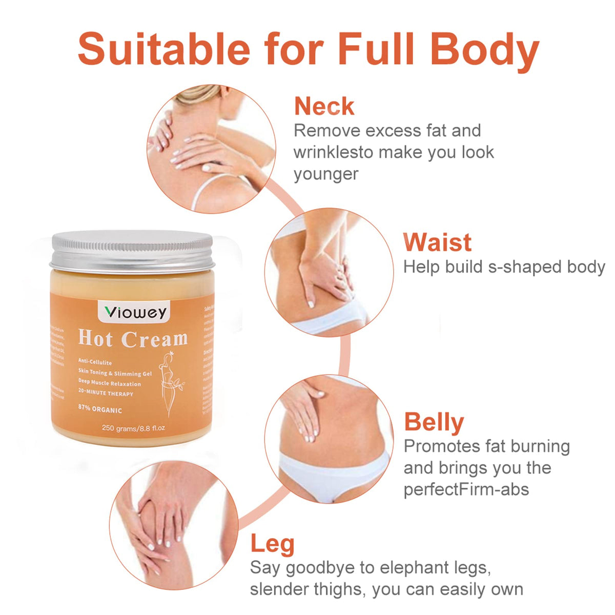 Viowey cream applied on abdomen showing warming massage for better circulation