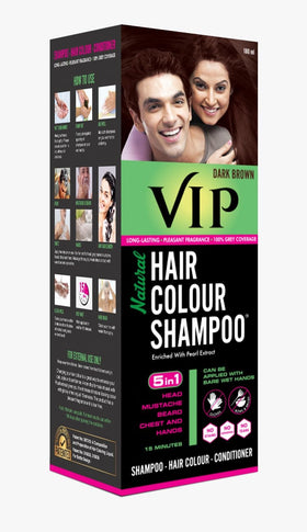 VIP HAIR COLOUR SHAMPOO back label close-up listing ingredients and instructions