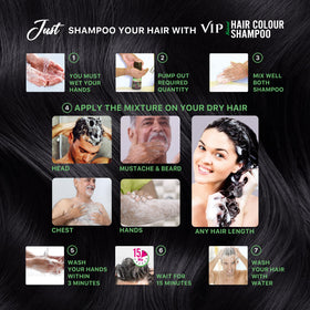VIP HAIR COLOUR SHAMPOO bottle beside ruler indicating the 180 ml size clearly