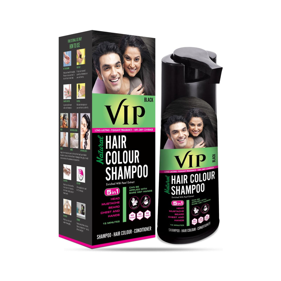 VIP HAIR COLOUR SHAMPOO front bottle view showing label and volume benefits