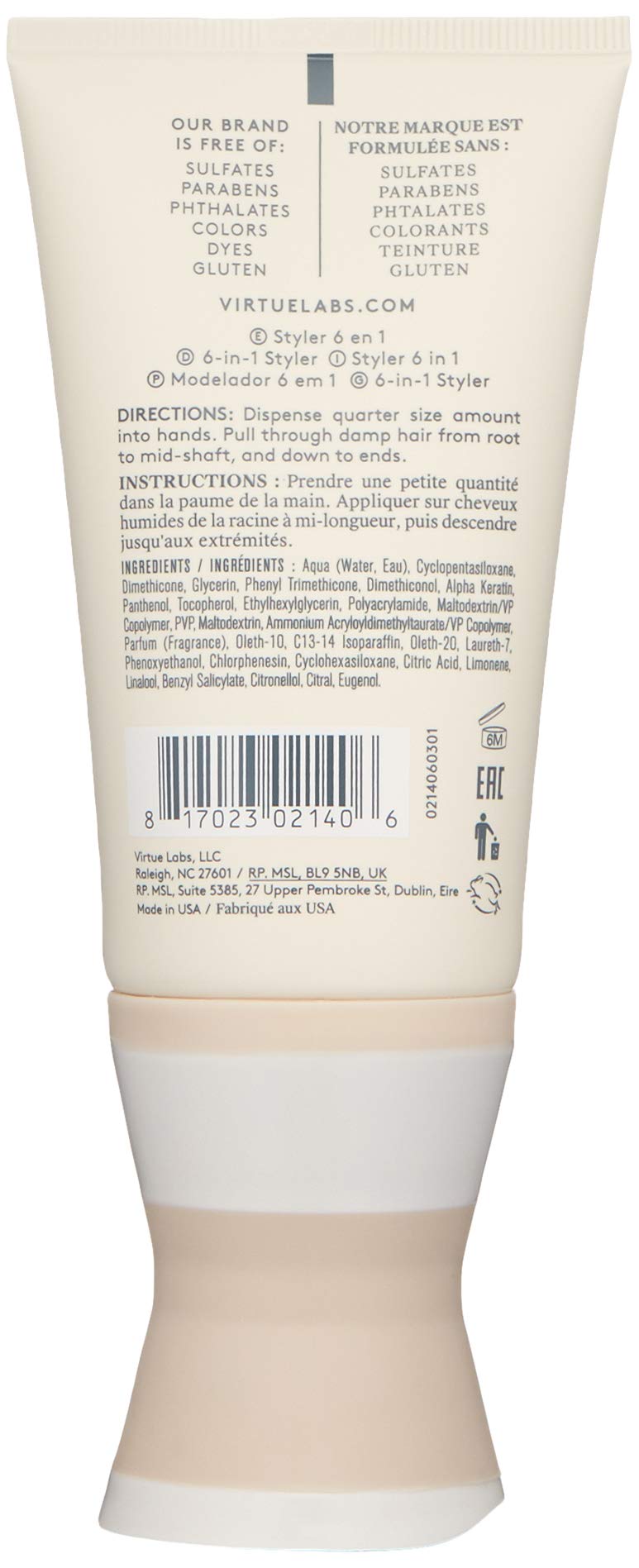 VIRTUE 6-in-1 Styler cream texture close-up illustrating lightweight, non-greasy finish