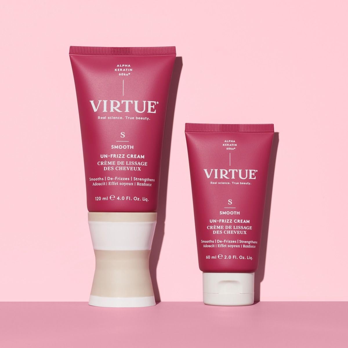 VIRTUE applied to wet hair demonstrating instant smoothing benefit