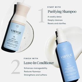 VIRTUE label close-up highlighting Alpha Keratin 60ku ingredient benefits