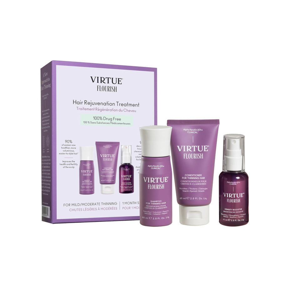 VIRTUE bundle front packaging showing three-step regimen and benefits