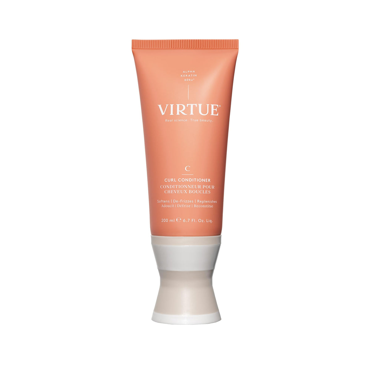 VIRTUE front bottle view showing conditioner branding and sleek design for clear product recognition