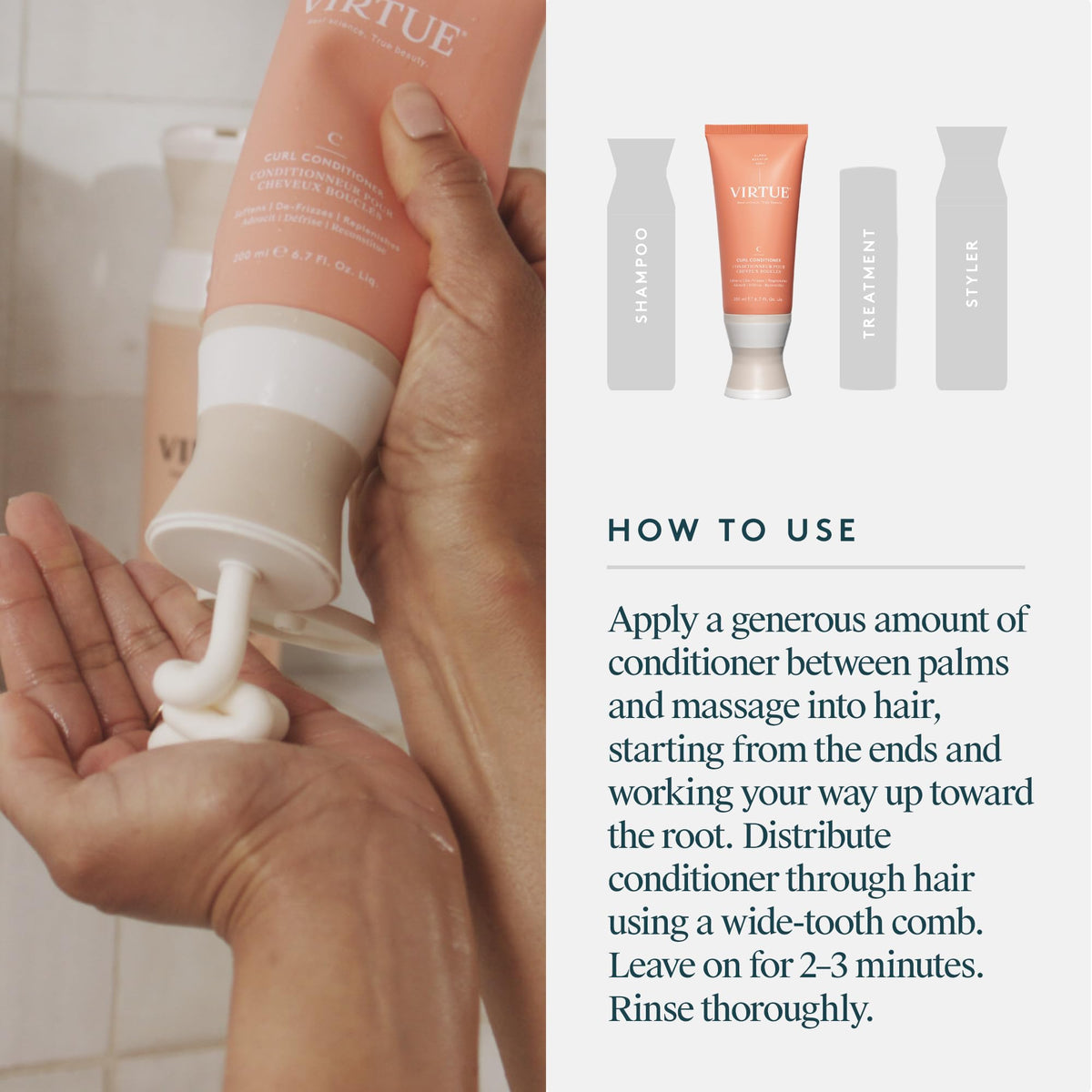 VIRTUE label close-up showing ingredient panel and clean, vegan formulation benefit