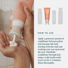 VIRTUE label close-up showing ingredient panel and clean, vegan formulation benefit