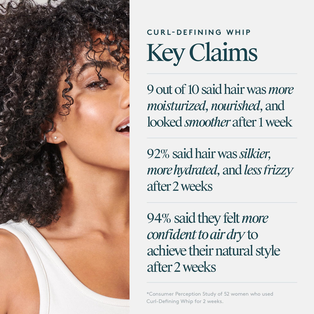 VIRTUE before and after curls image showing reduced frizz and improved definition