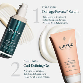VIRTUE label close-up highlighting ingredient claims, color-safe and silicone-free benefits