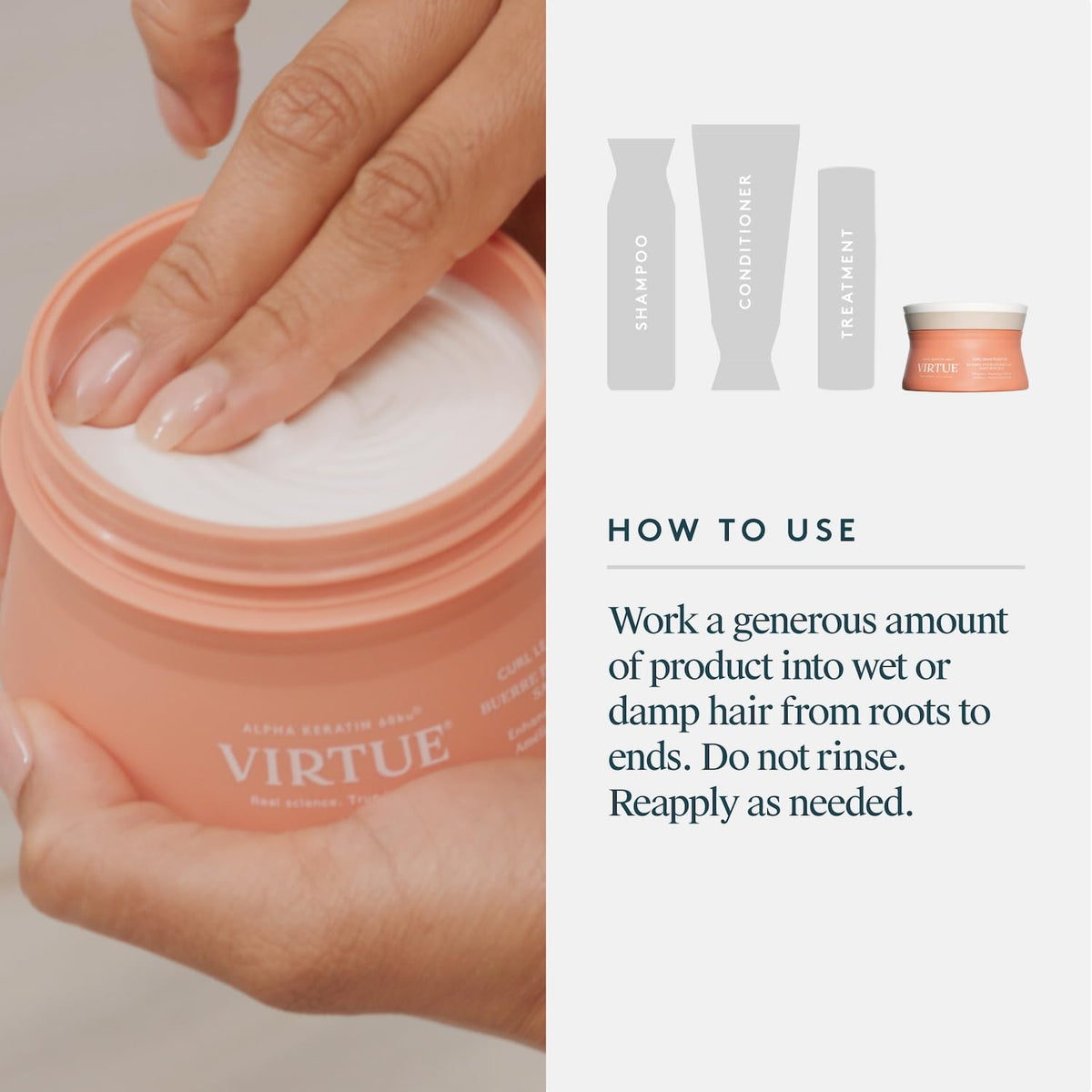 VIRTUE applying leave-in butter to damp curls for definition