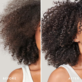 VIRTUE before and after curls demonstrating reduced frizz benefit