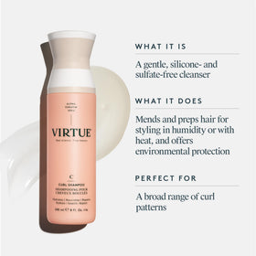 VIRTUE label close-up highlighting ingredients and product details