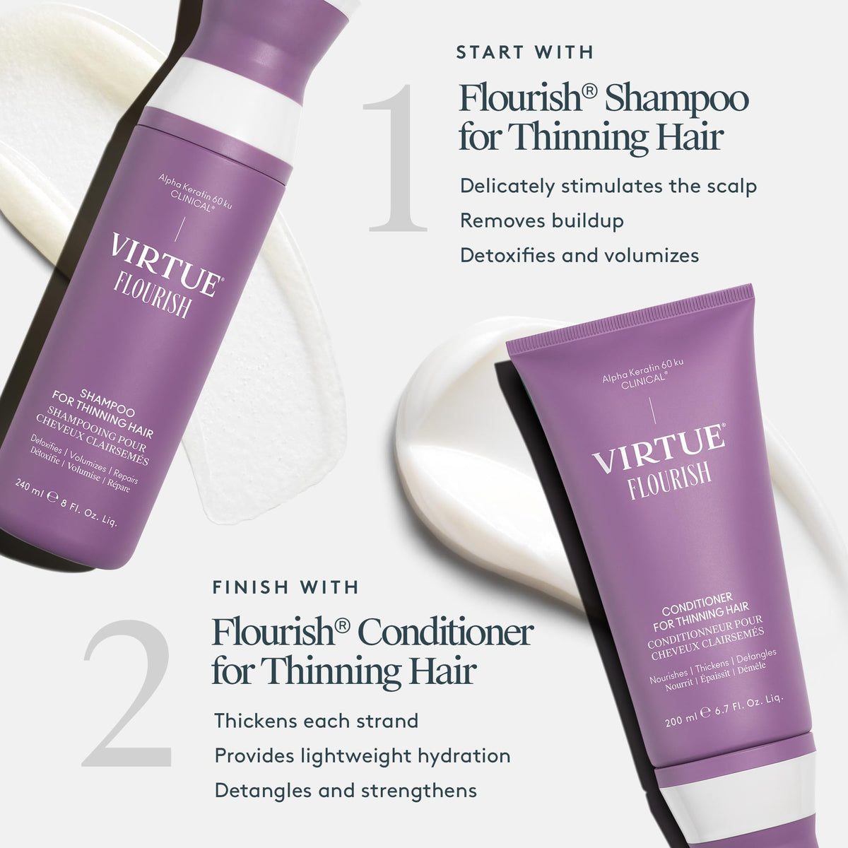 VIRTUE ingredient label close-up, communicates clean, free-from formulation
