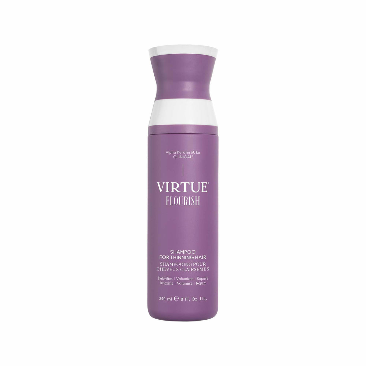 VIRTUE front bottle showing clean label and volumizing benefit