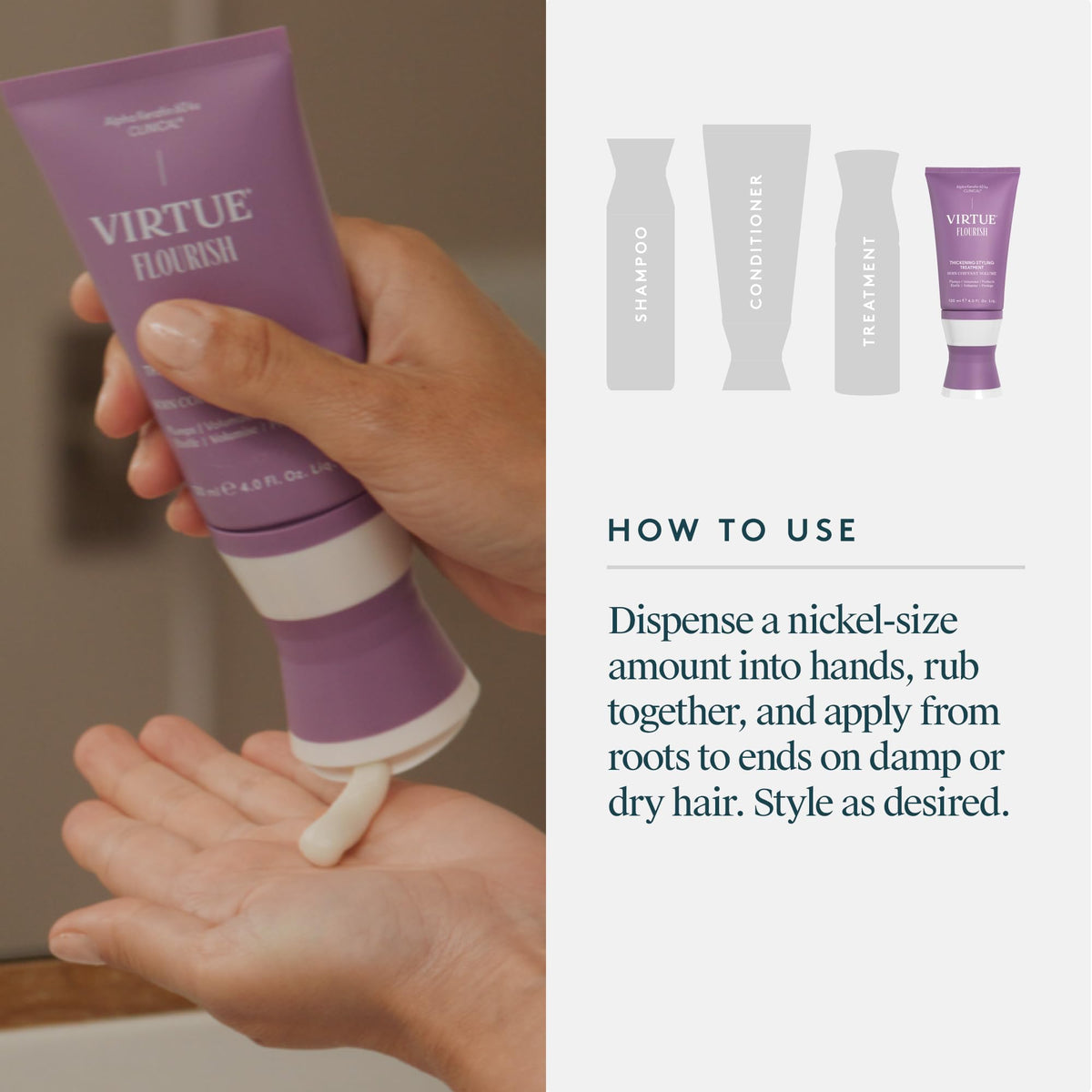 VIRTUE label close-up of ingredients highlighting strengthening and hydrating benefits
