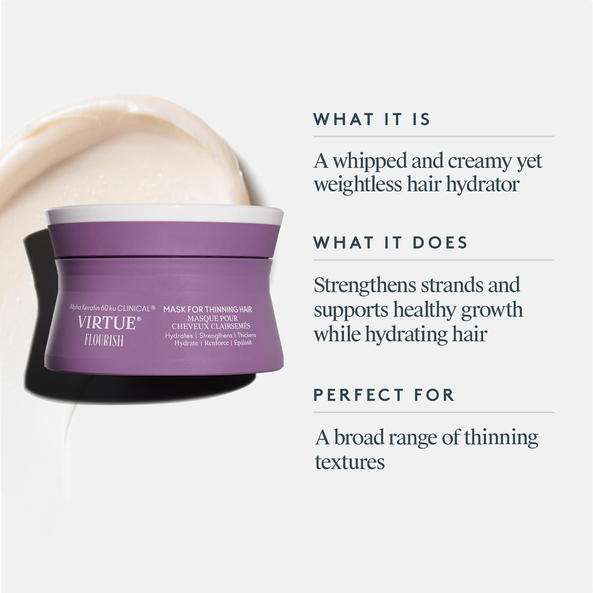 VIRTUE close-up of whipped creamy texture for easy spread and lightweight feel