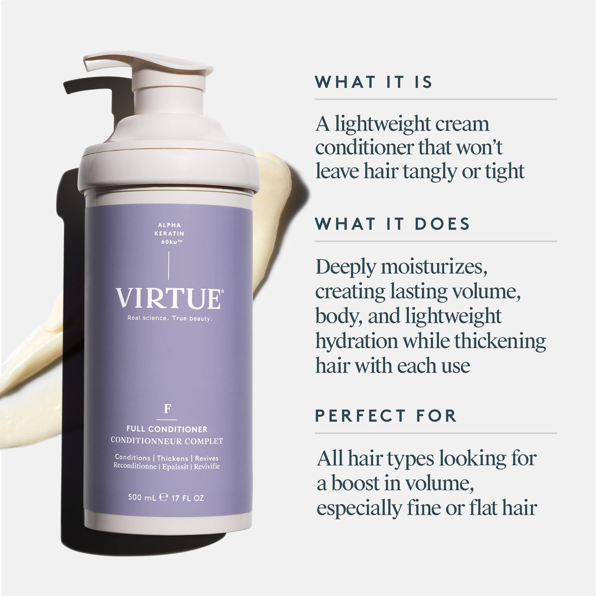 VIRTUE back label close-up with ingredients and usage guidance for confident use