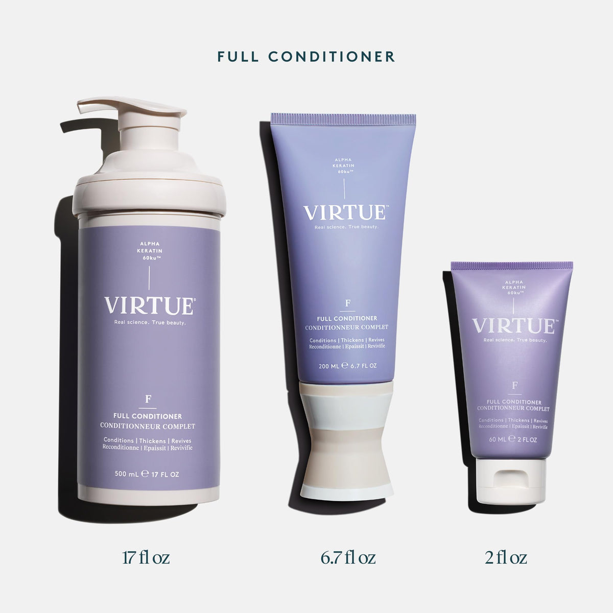 VIRTUE conditioner being applied in shower showing detangling and smooth finish