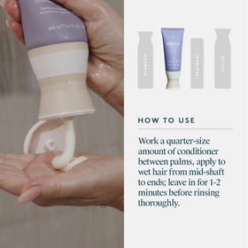 VIRTUE bottle next to a hand to show size and travel-friendly convenience