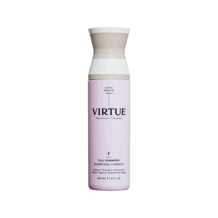 VIRTUE front packaging shows bottle and branding, communicates clean formula benefit