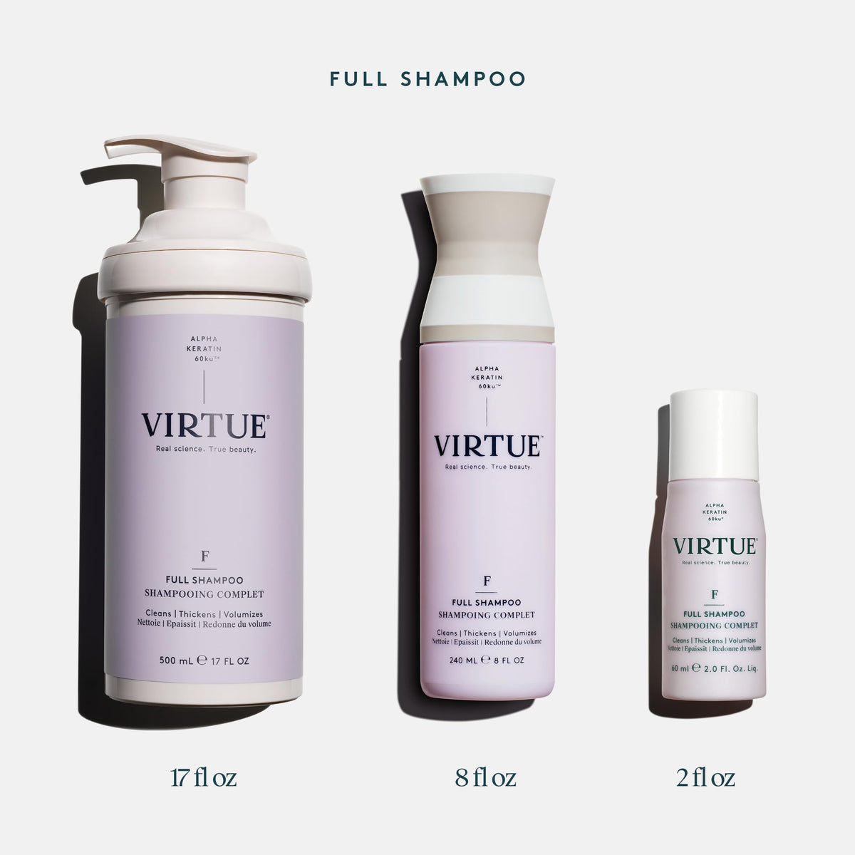 VIRTUE full label ingredients view showing Alpha Keratin 60ku feature