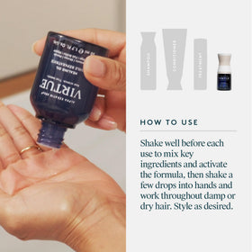 VIRTUE droplet on hand demonstrating fast-absorbing oil for smooth ends