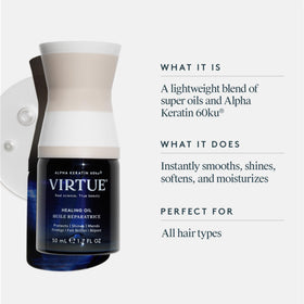 VIRTUE label closeup highlighting shake-to-activate formula and ingredient callouts