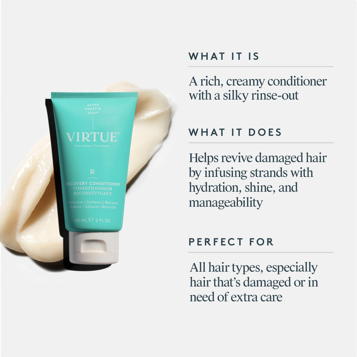 VIRTUE close-up of keratin-rich texture highlighting nourishing protein