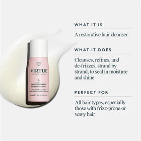 VIRTUE shampoo pump close-up highlighting user-friendly dispenser