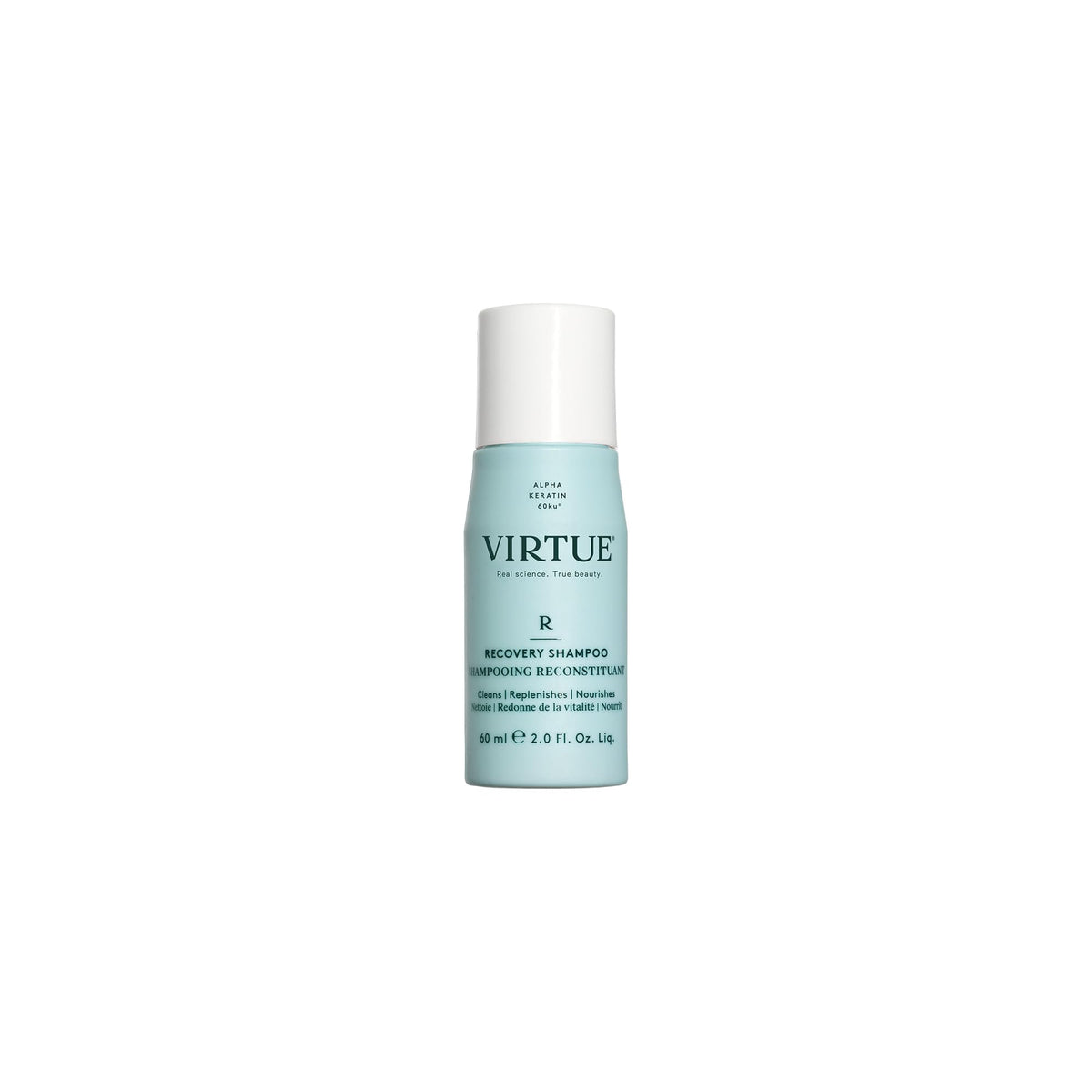 VIRTUE front bottle showing label and sleek packaging benefit visible